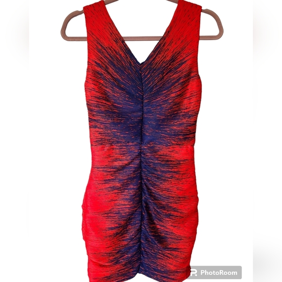 HALSTON Heritage Red Striped Sleeveless V Neck Sheath Mini Dress Size 10 - Picture 4 of 8